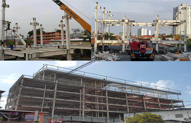 Stahlkonstruktion gestaltete Handelsbürogebäude-und Baustahl-Binder-Fertigbau mit dem Zeichnen - Hochhaus-Stahlgebäude in Panama